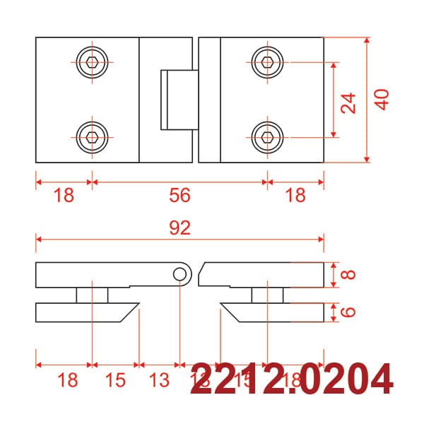 Bản lề kính kính 180° 2212 - Ảnh 2